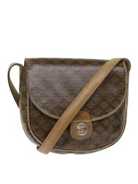 Authentic CELINE Macadam Canvas Shoulder Bag Brown
